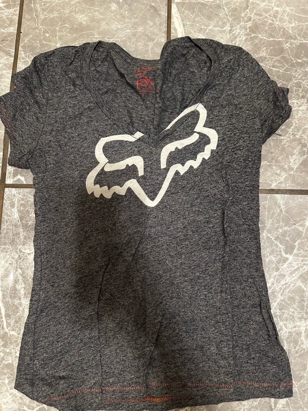 Fox Charcoal Heather V-Neck Tee with White Logo
